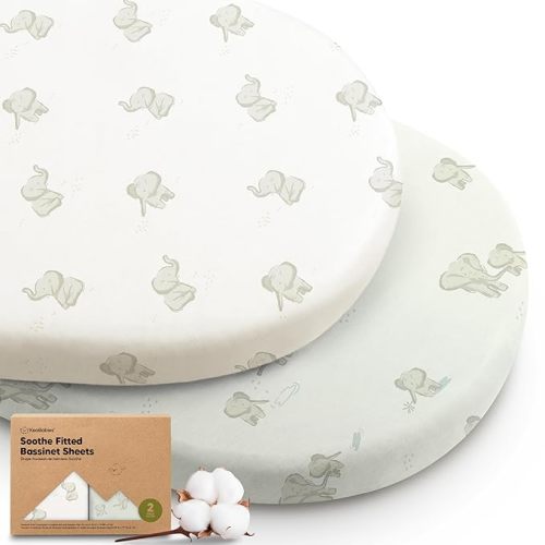 2-Pack Organic Bassinet Sheets for Girls, Boys - 100% Cotton Bassinet Mattress Sheets Compatible with Halo Bassinest Swivel Sleeper, Graco, Baby Delight, Chicco, Unisex Fitted Bassinet Sheets (Elly)
