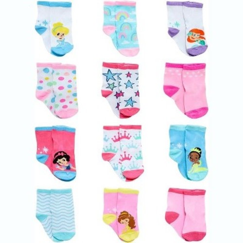 Disney Baby Girl 12 Pack Socks, Newborn Essentials for Girls (0-24M), Color: Princess, Size: 6-12 months