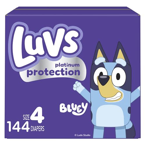 Luvs Size 4 Baby Diapers, Platinum Protection Bluey Diapers for Day & Night, Size 4, 144 Count (Packaging May Vary)