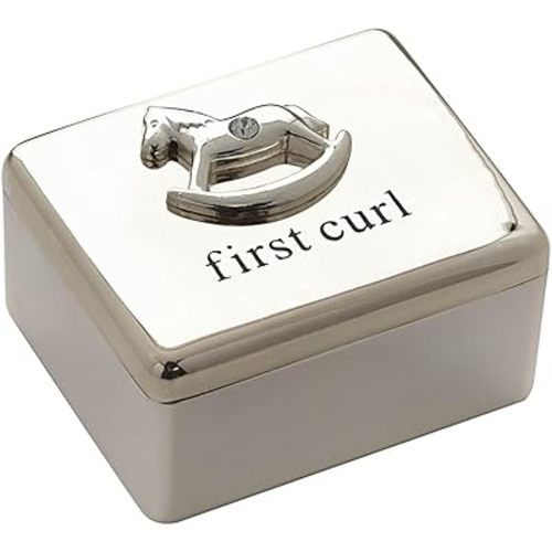 Happy Homewares Adorable Bambino Silver-Plated First Curl Keepsake Box with Rocking Horse Icon - Perfect for Keeping Memories Safe