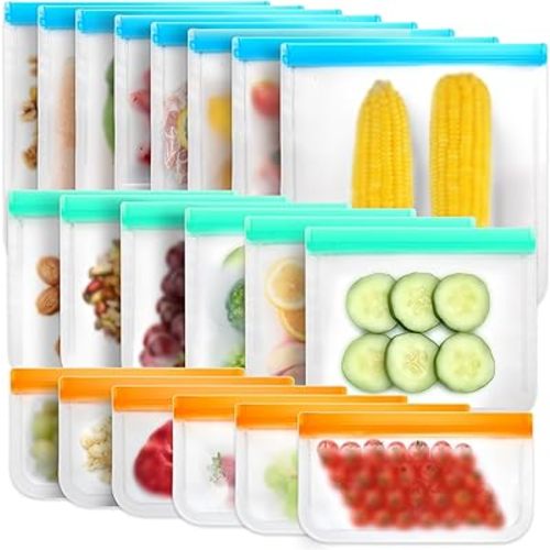 12 Pack Reusable Ziplock Bags Silicone Bags Storage Reusable Sandwich Bags Freezable Snack Bag for Storing Meat Lunch Fruit Veggies Snack Make-up(4 Small + 4 Medium+ 4 Large)