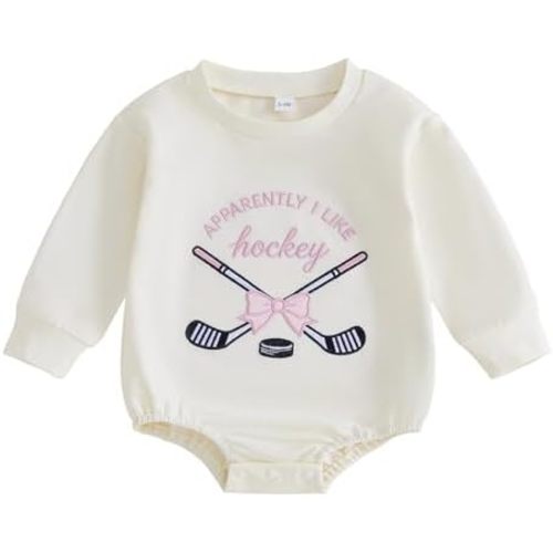 Baby Girl Hockey Outfit Sweatshirt Bubble Romper Long Sleeve Bodysuit