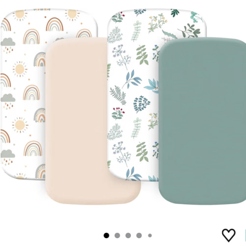 4 Pack Bassinet Sheets (19" x 33"), Compatible with Baby Delight, BabyBond, Dream On Me and Most Rectangle Bedside Sleeper Bassinet Mattress, Soft and Skin-Friendly, Mint Green and Color Rainbow