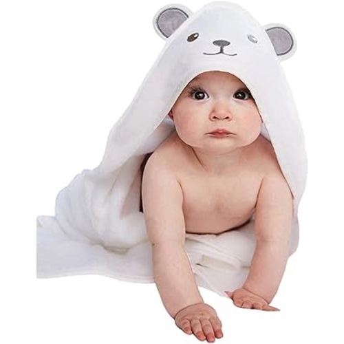 HIPHOP PANDA Hooded Towel - Rayon Made from Bamboo, Bath Towel with Bear Ears for Newborn, Babie, Toddler, Infant - Absorbent Large Baby Towel - Bear, 30 x 40 Inch