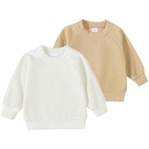 Infant Baby Boy Girl Knit Shirt Sweater 2 Pack Lightweight Crew Neck Knitted Pullover Sweaters Fall Winter Clothes