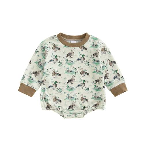 Baby Girls Boys Fall Romper Duck Print Long Sleeve Round Neck Bubble J – August + Willow