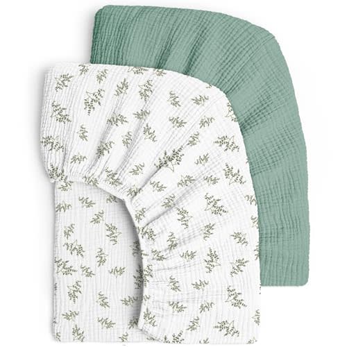 Lulu Moon Muslin Crib Sheets - Fitted Crib Mattress Sheets for Boys and Girl - 28"x 52", 2 Pack