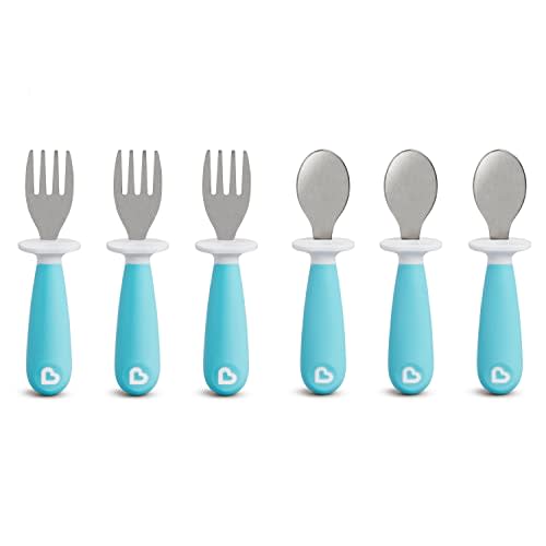 Munchkin® Raise™ Toddler Fork and Spoon Utensil Set, Rest Keeps Tip Off Table, BPA Free, 6 Pack, Blue