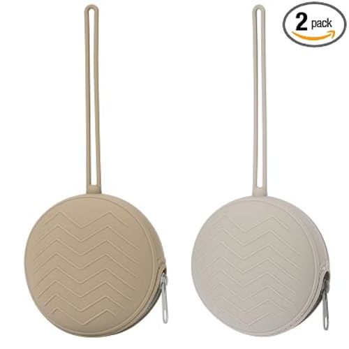 2-Pack Silicone Pacifier Holder Case - BPA-Free Pacifier Holder Pouch for Baby Boys & Girls- Portable & Dishwasher Safe Soother Container for On-the-Go Use (Sand/Light Grey)
