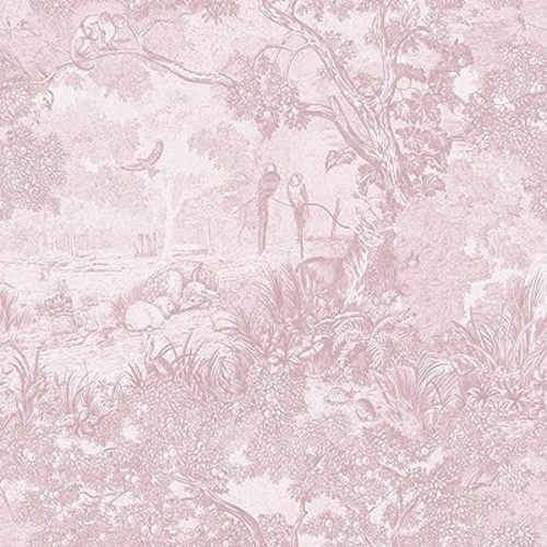 Heroad Peel and Stick Wallpaper Pink and White Vintage Forest Animals Floral Wallpaper Removable Self-Adhesive Contact Paper for Bedroom Living Room Cabinets Decoration Thicken Vinyl 17.3" x 393"