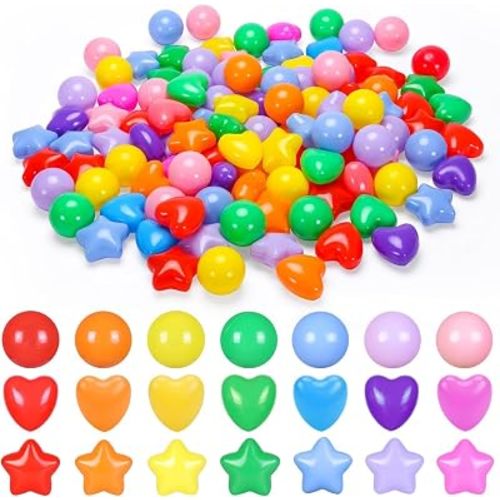 Ball Pit Balls Pack of 100 200 500 - Star and Round Set BPA Free Phthalate Free Non-Toxic Crush Proof Play Balls Soft Plastic Balls for Toddlers Baby Kids Birthday Pool Tent Party