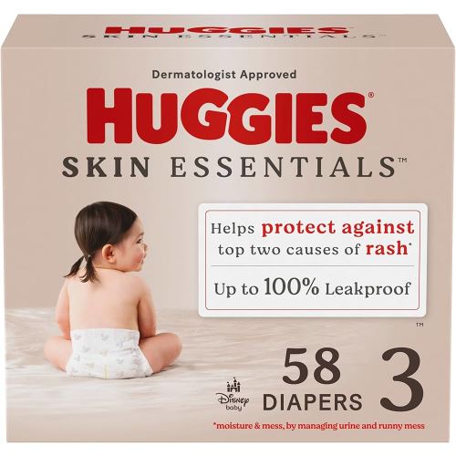 Huggies Size 3 Diapers, Skin Essentials Baby Diapers, Size 3 (16-28 lbs), 58 Count