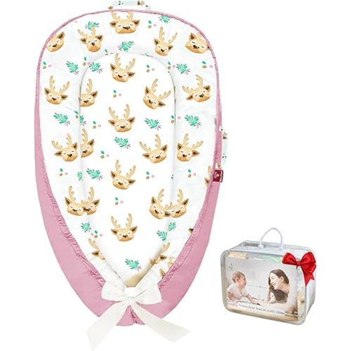 Baby Lounger - 100% Cotton Breathable Infant Lounger for Newborn, Portable Baby Nest for Home and Travel, Waterproof Lining, Newborn Babies Essentials Gifts