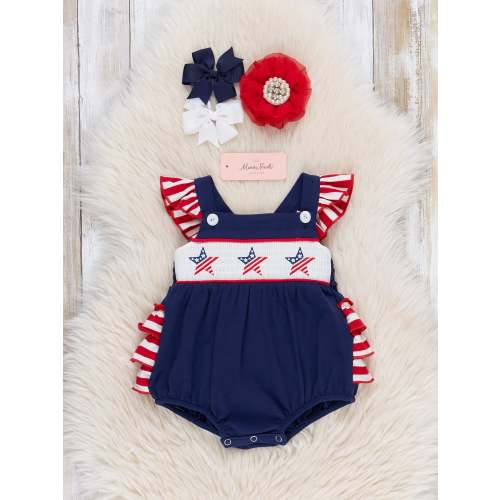 American Stars Smocked Cotton Ruffle Bubble Romper