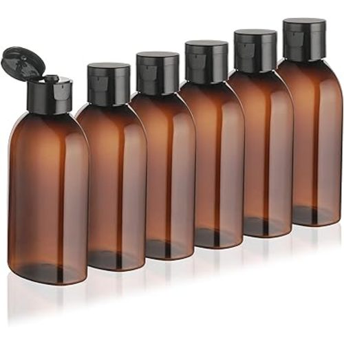 Travel Shampoo Bottles 6 Pack 3.4oz/100ml TSA Approved Squeezable Travel Size Bottles for Toiletries Leak-proof Shampoo and Conditioner Bottle Empty Plastic Squeeze Bottle Travel Essentials(Brown)