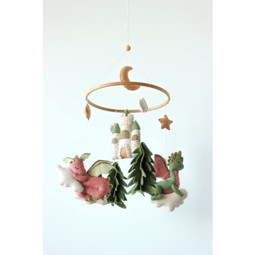 Dragon baby mobile, fairy tale castle nursery decor, woodland fantasy crib mobile, enchanted forest baby shower gift