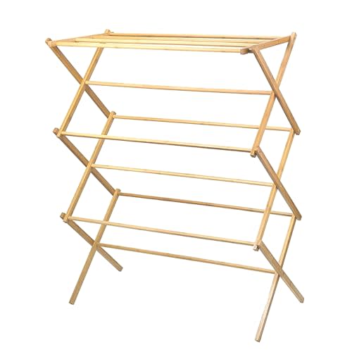 HOME IT Wooden Clothes Drying Rack for Laundry - Collapsible Folding Bamboo Laundry Drying Rack for Drying Clothes - Heavy Duty Pre Assembled
