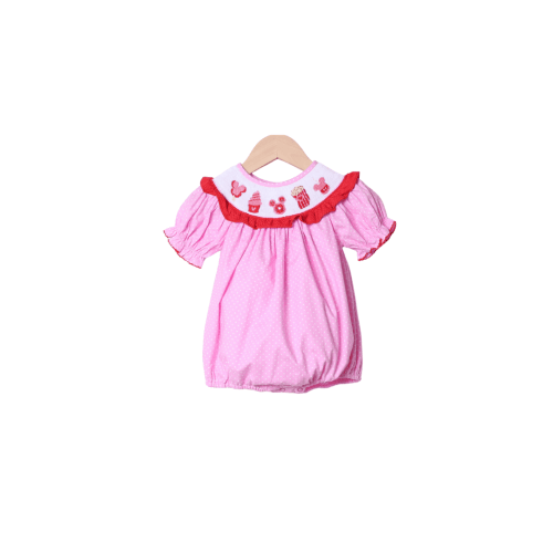 Smocked Sweet Treats Mouse Pink Polka Dot Bishop Bubble