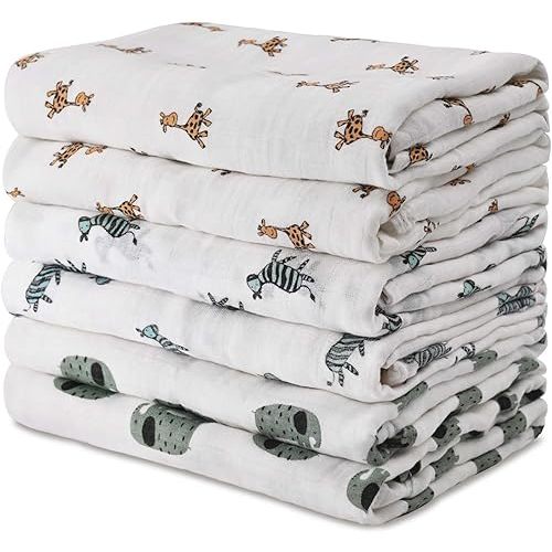 GLLQUEN BABY Receiving Blanket Boy Cotton Muslin Swaddle Blankets Girl Newborn Squares Breathable & Soft Thin Baby Blankets Cloths Double Absorbent Infant Swaddling Wrap - 6 Pack (Giraffe)
