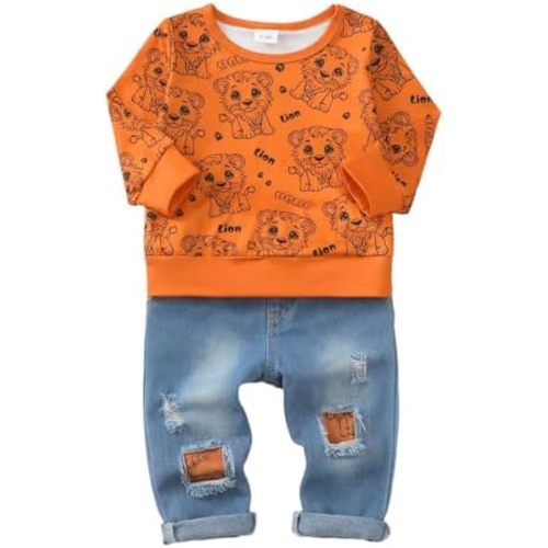 Toddler Baby Boy Clothes Fall Winter Outfits Long Sleeve Letter Printed Sweatshirt Pullover Tops + Jean Pants Set