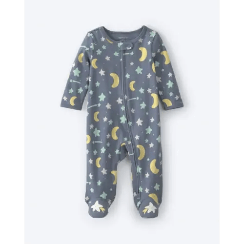 Baby Star Glow in the Dark 100% Cotton 2-Way Zip Sleep & Play Pajamas - Grey | Carter's