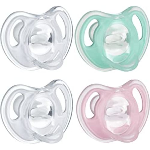 Tommee Tippee Ultra-Light Silicone Pacifier, Symmetrical One-Piece Design, BPA-Free Silicone Binkies, 0-6m, 4-Count