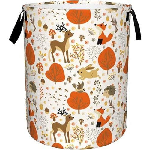 Laundry Basket,Animal Fox Deer Laundry Hamper Autumn Trees Leaves Collapsible Organizer Basket,Toy Storage Bin Room Decor Gift Clothes Baskets,Bedroom Children Nursery Hamper 16x20 Inch