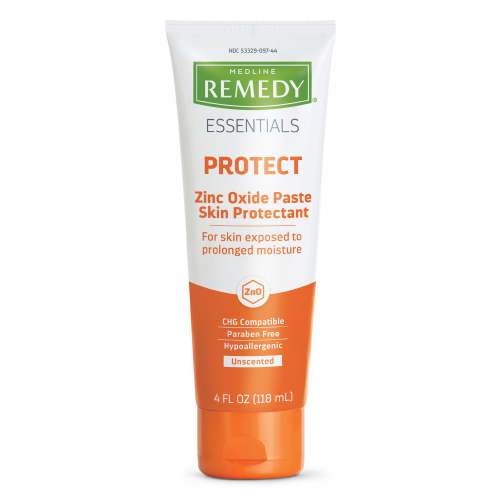 Medline Remedy Essentials Zinc Oxide Skin Protectant Paste (4 oz Tube), 12 Count, Unscented, Incontinence, Diaper Rash Cream