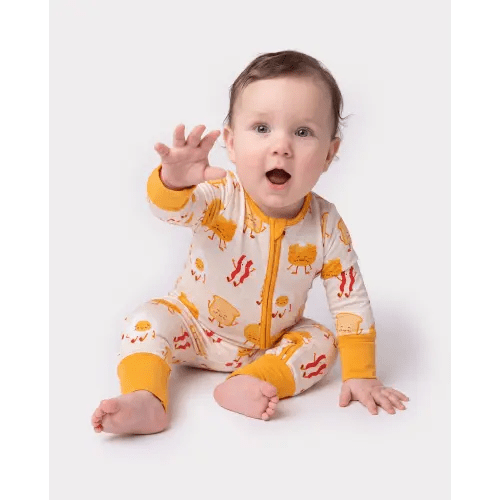 Bamboo Baby Boy/Girl Cartoon Printed 2-Way Zip Onesies Anti Slip Long-sleeve Footie Pale Yellow
