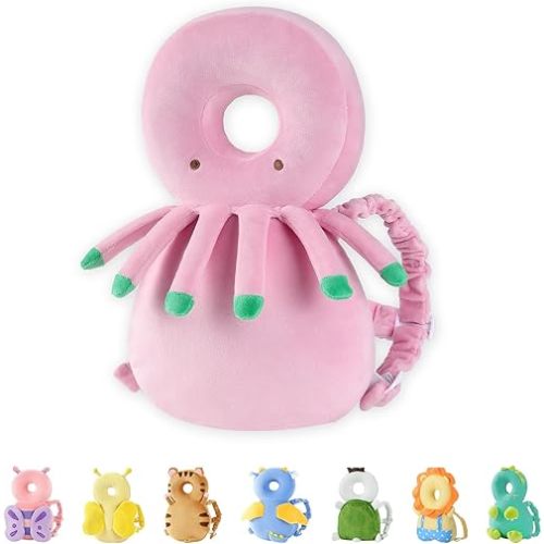 JunNeng Baby Head Protector Backpack, Toddler Fall Head Protection Cushion, Pink Octopus