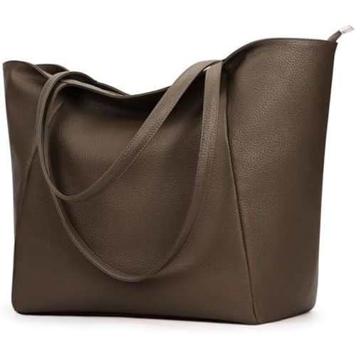KALIDI Large Tote Bag Vegan Leather Casual Zipper Work Bag Weekender Hobo for Women 23L Oversize Shoulder Travel Purse