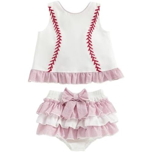 Newborn Baby Girl Soccer Outfit Cute Soccer Embroidery Tank Tops Ruffle Shorts Skirts Set 2Pcs Summer Sports Clothes