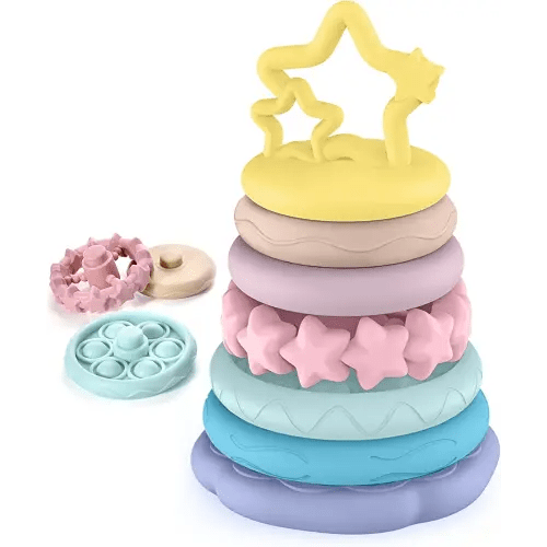 Cerberus 7 Pcs Stacking Toys Baby Blocks, Toddler Montessori Sensory Soft Rings Stacker, Development Teething Infant Toy, Learning Educational Gifts for 6 9 12 18 Months One 1 Year Old Boys Girls