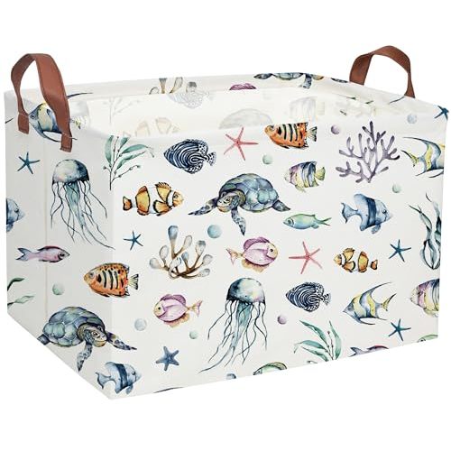 Sanjiaofeng Rectangular Kids Basket Ocean Storage Bins,Boys and Girls Storage Basket with Handles.Clothers,Toys,Books,Kid's Gifts Bins. (Ocean)