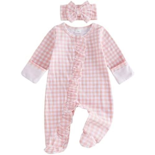 Seyurigaoka Newborn Baby Girl Print Footed Romper Long Sleeve Jumpsuit