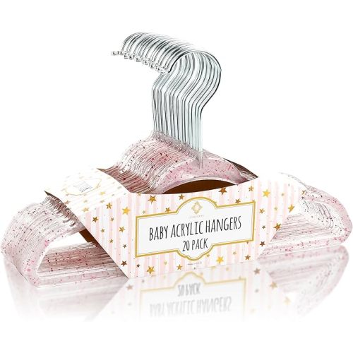 CONCEPTS 20 Pack Baby Hangers Kids Acrylic Non Slip Glitter Clothes Hangers for Toddler Infant Newborn Closet Organizer Small Hangers for Baby Clothes Pants Shirts Space Saving Nursery