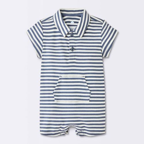 Baby Boys' Striped Knit Polo Romper - Cloud Island™ Off-White 6-9M