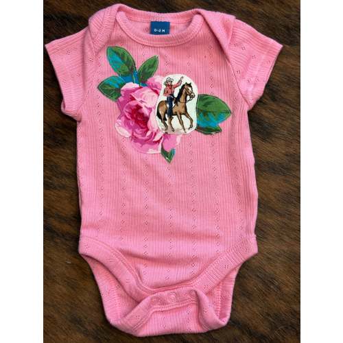 Hot Pink Pointelle Waving Cowgirl and Roses, Size 0-3 mons.