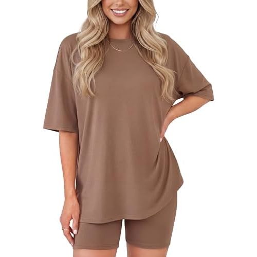 ZOOSIXX 2 Piece Sets for Women Summer - Oversized T-Shirt and Biker Shorts Lounge Sets Matching Outfit for Travel Casual