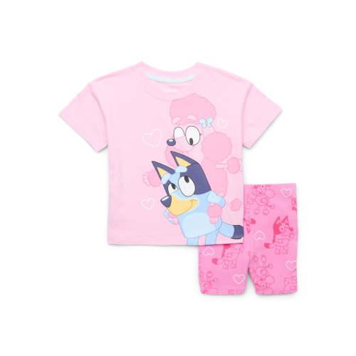 Bluey Toddler Girl Graphic Tee and Allover Print Bike Shorts Set, 2-Piece, Sizes 12M-5T