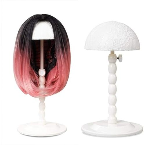 Youngther Wig Stand Adjustable Height Hat Display Portable Folding Wig Head Holders Plastic Wig Stand for Styling Wig Hair Drying Display (White)