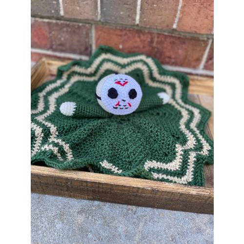 Handmade Jason inspired lovey, Halloween lovey, Horror Lovey, Baby Jason Lovey, Jason Security blanket