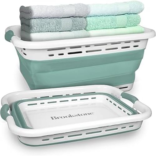 BROOKSTONE, 1 UNIT, 11 GALLONS - [OUR LARGEST BASKET EVER] 24" Collapsible Laundry Basket, Comfort Non-Slip Grip Handles, Minimalist Space Saving Design, Portable Pop-Up Hamper, [BPA FREE]