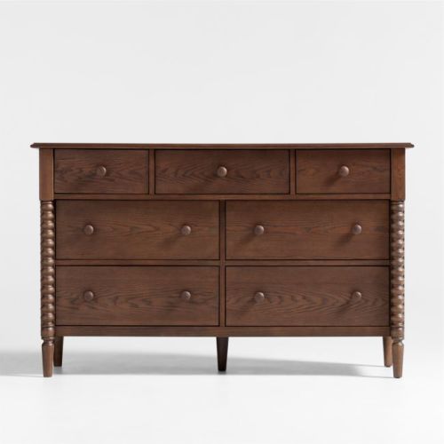 Jenny Lind 54" Deep Brown Wood Wide 7-Drawer Kids Dresser