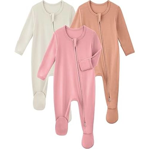 Yoofoss Rayon Made From Bamboo Baby Pajamas 3pcs Newborn Sleepers For Boy Girl Clothes, 0-3 3-6 6-9 Months Footed Pjs