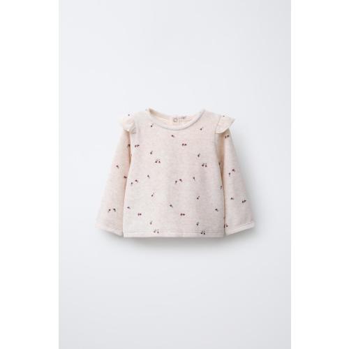 VELOUR FLORAL T-SHIRT - Light beige | ZARA United States