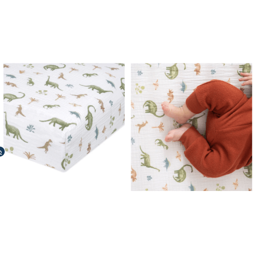 Dino Jungle Cotton Muslin Crib Sheet | aden + anais