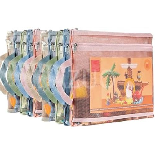 10 Pack Colored Mesh Zipper Pouch Bags, Double-Layer Nylon Puzzle Building Block Sets Toy Storage & Organization, Breathable See Through A4 Zipper Pouch with Handle for School Games
