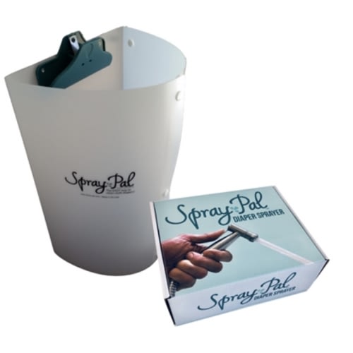 The Spray Pal cloth diaper sprayer and splatter shield in one discounted bundle with FREE shipping! Must have cloth diapering accessories, especially after your baby starts eating solid foods.