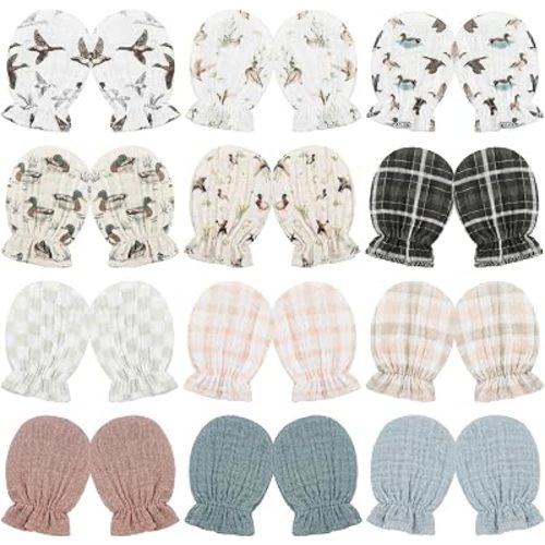 Chicingyou Muslin Baby Mittens for Newborn 100% Cotton No Scratch Boho/Mallard Duck/Morandi Infant Gloves for Baby 0-6 Month